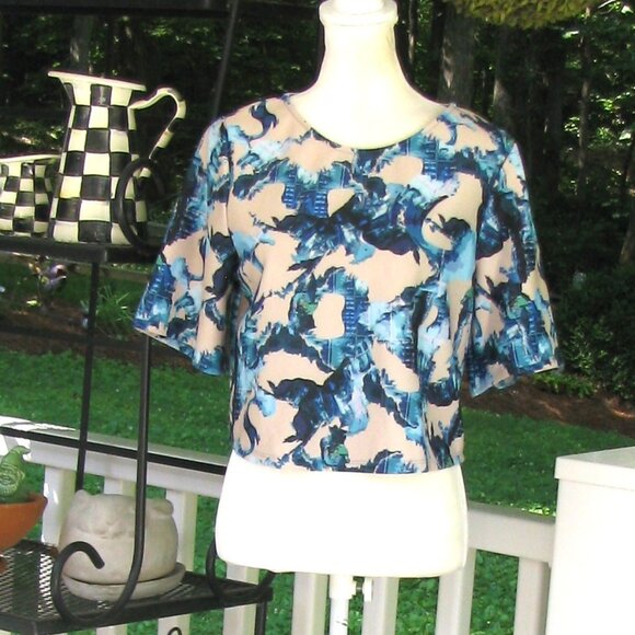 NWT Ripley Radar Los Angeles pullover cropped top shirt blouse Size 4 polyester - Picture 3 of 6